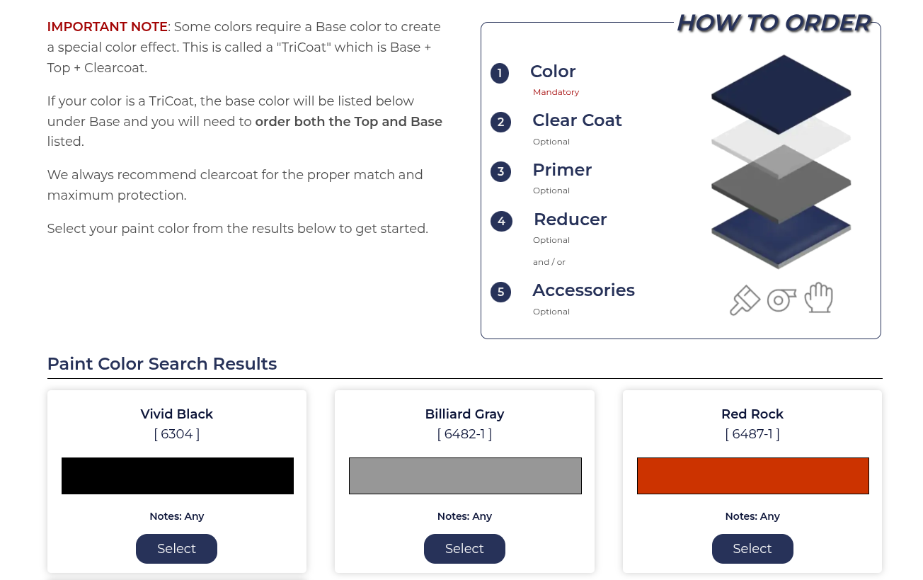 ColorRite paint options for motorcycle